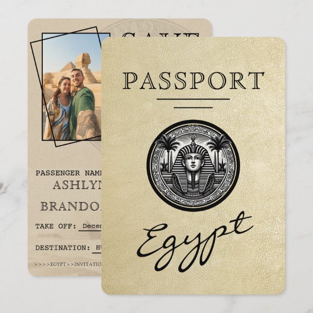 Champagne Egypt Passport Wedding Save the Date Spara Datumet (Fram/baksida)