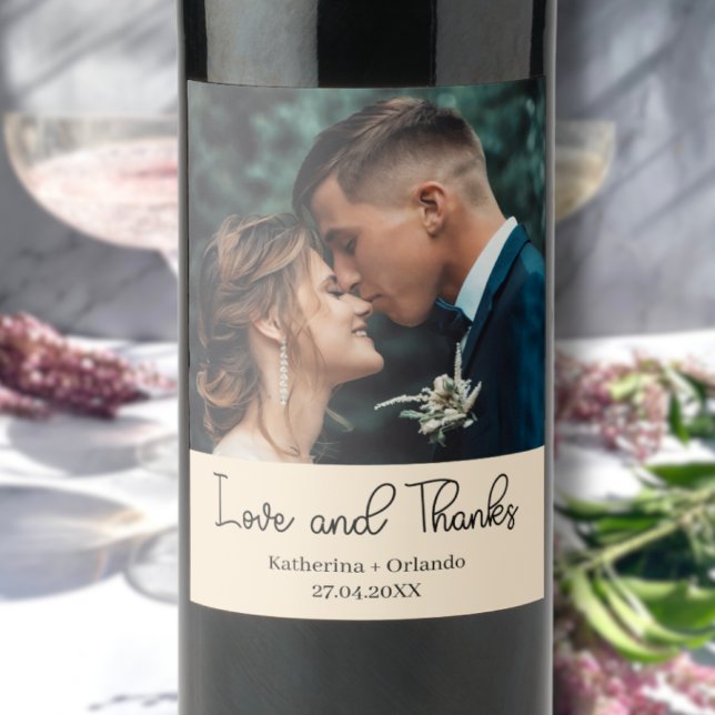 Champagne Elegant Bröllopskärlek och Tacksamhet Fo Vinflaska Etikett (Skapare uppladdad)