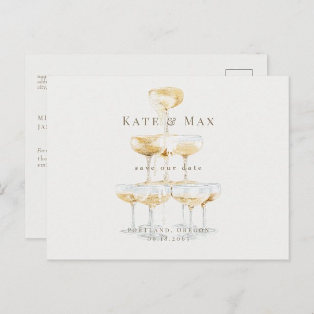 Champagne Elegant Cream Bröllop spara datum Vykort (Fram/baksida)