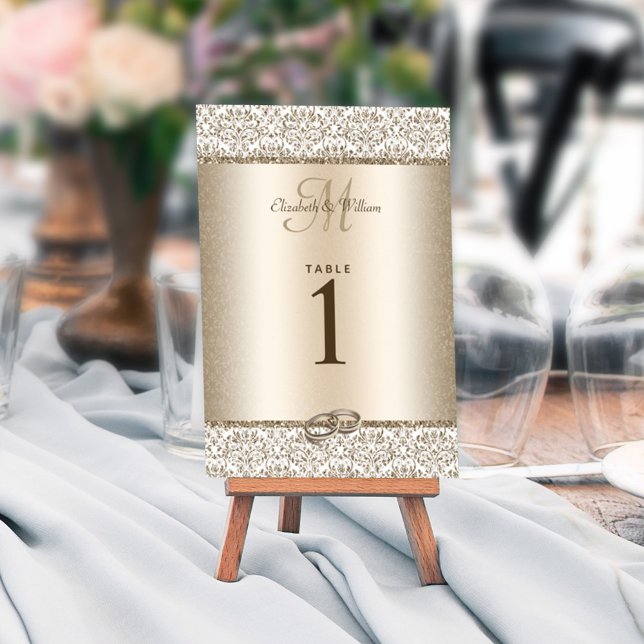 Champagne Elegant Metallic Glitter Damask Wedding Bordsnummer (Skapare uppladdad)