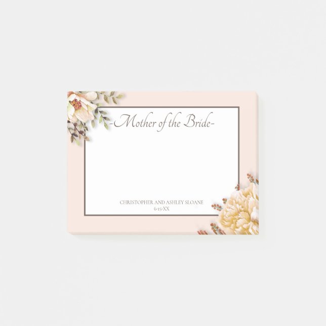 Champagne Elfenben Rosa Blommig Brudmor Post-it Block (Framsida)