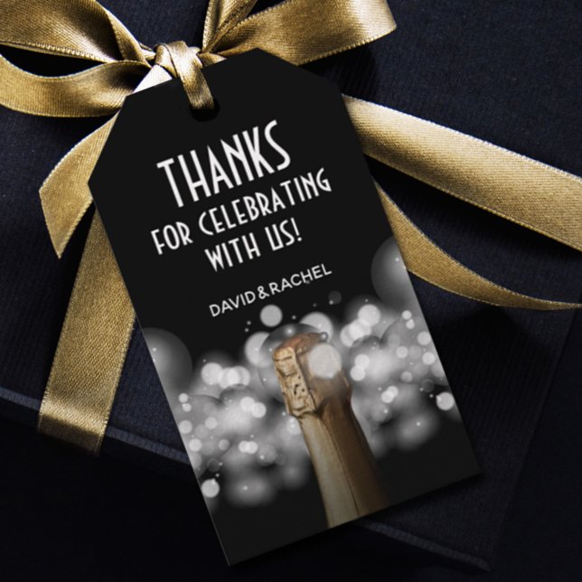 Champagne Flaska Black och White Bokeh Presentetikett (Skapare uppladdad)