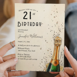 Champagne flaska och 21-årsdagen Party Inbjudningar