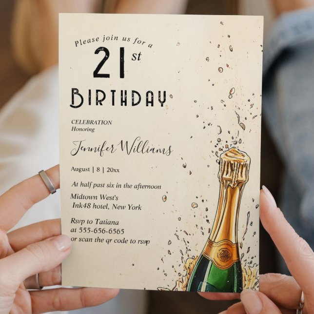 Champagne flaska och 21-årsdagen Party Inbjudningar (Skapare uppladdad)
