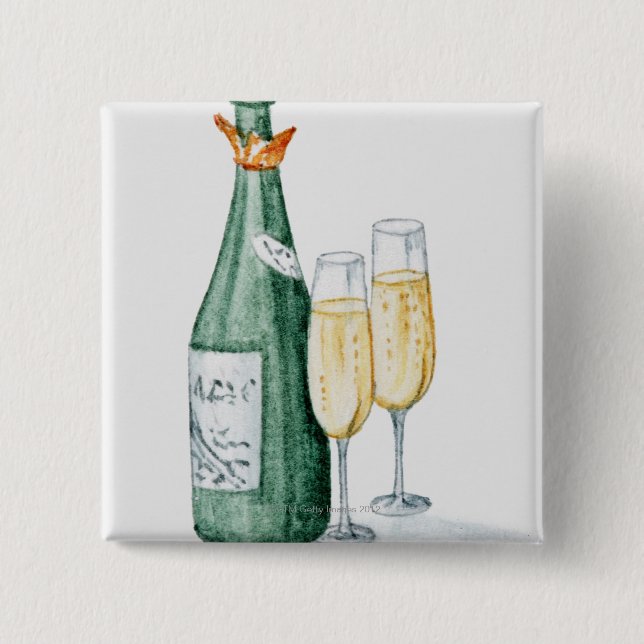 Champagne Flaskor och två glas Knapp (Framsida)