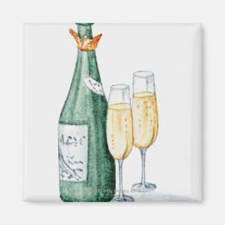 Champagne Flaskor och två glas Magnet