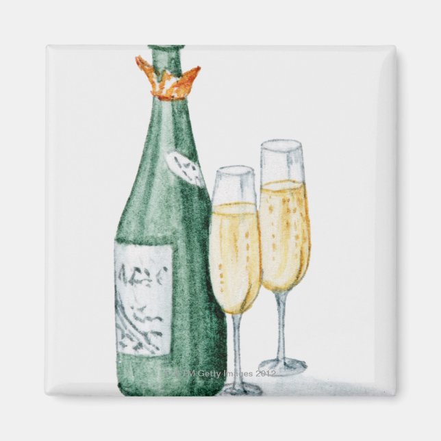 Champagne Flaskor och två glas Magnet (Framsidan)