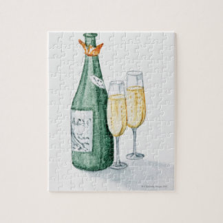 Champagne Flaskor och två glas Pussel