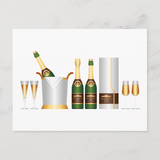 champagne flaskor vykort (Framsida)