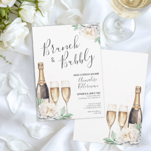Champagne Floral Brunch och Bubbly Bröllopsdusch Inbjudningar