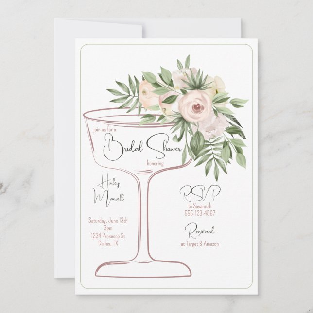 Champagne Floral Modern Akvarell Bröllopsdusch Inbjudningar (Framsida)