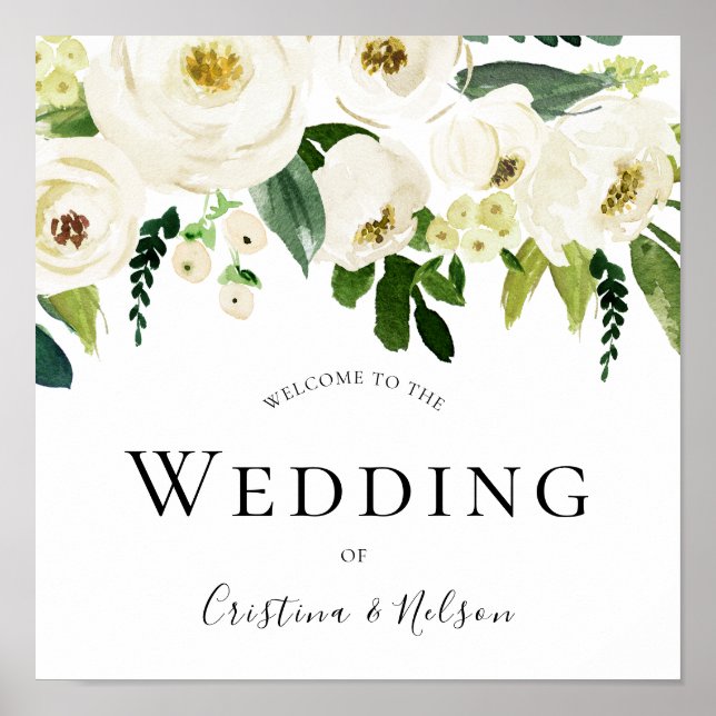 Champagne Flowers välkommen till Bröllop på skylte Poster (Framsidan)