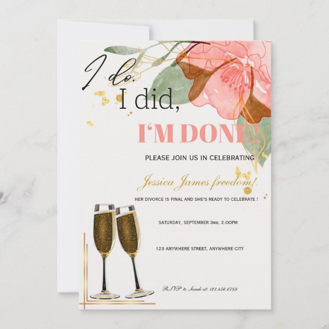 Champagne Flute Divorce Party-inbjudan Inbjudningar (Framsida)