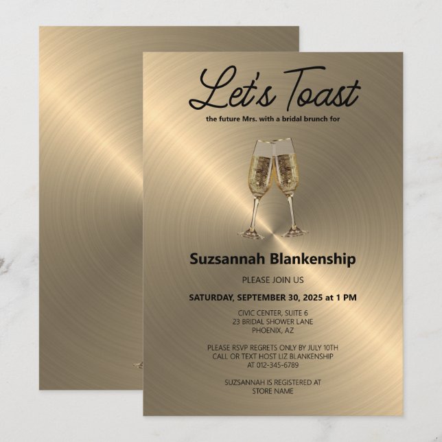 Champagne Flute Toast Bridal Shower Template Inbjudningar (Fram/baksida)
