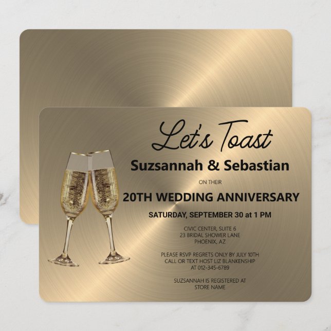Champagne Flute Toast on Faux Metallic Inbjudningar (Fram/baksida)