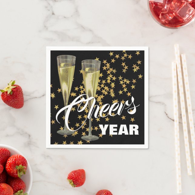 Champagne Flutes Custom Happy New Year Pappersservett (Insitu)