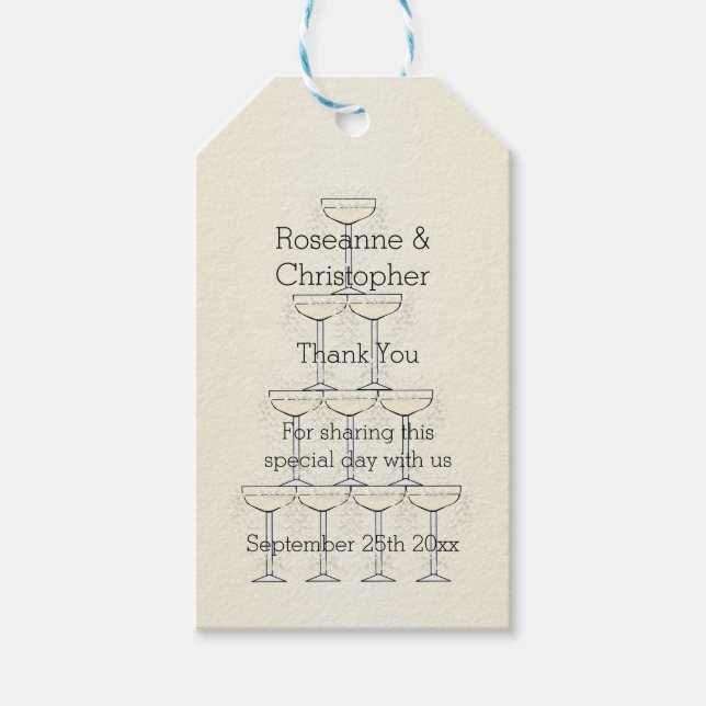 Champagne Flutes Design Champagne Färgad Bröllop Presentetikett (Framsidan)