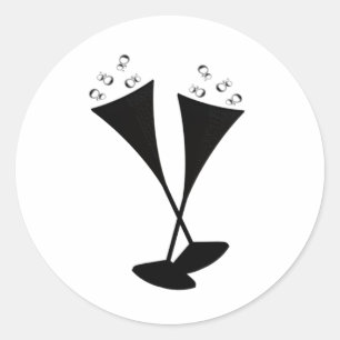 Champagne Flutes in Black and White Runt Klistermärke