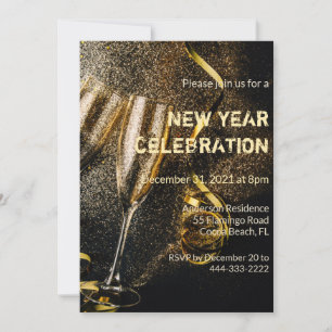 Champagne Flutes nyår Firande inbjudan