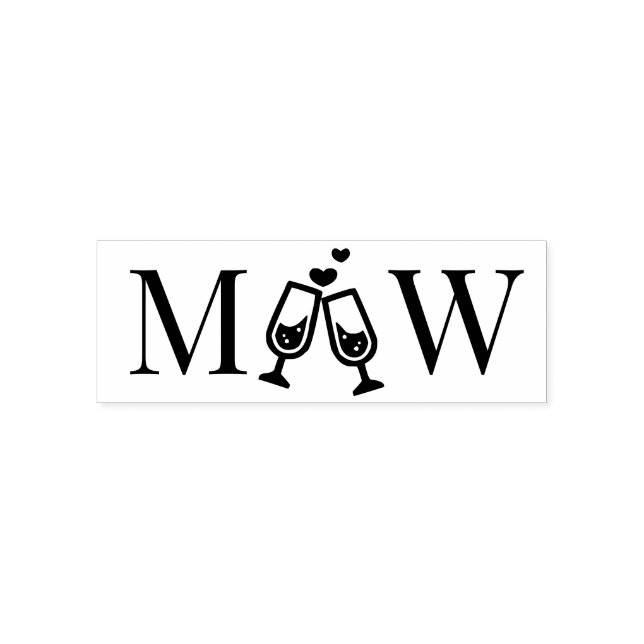 Champagne Flutes par Bröllop 2 Initial Monogram Självfärgande Stämpel (Design)