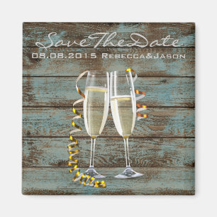 Champagne flutes rustik blue ladan bröllop magnet