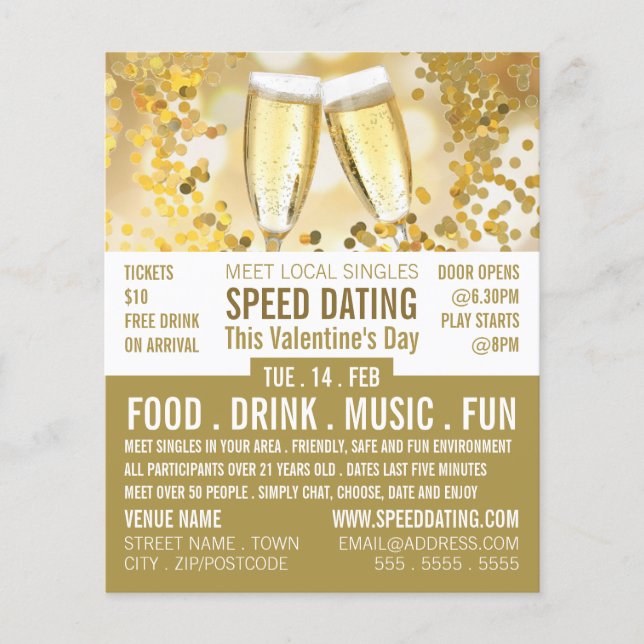 Champagne Flutes, Speed Dating Event Advertising Flygblad (Framsidan)