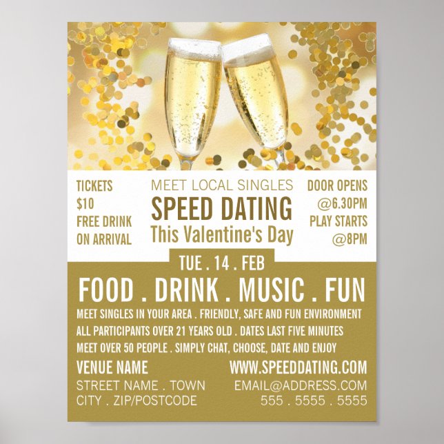 Champagne Flutes, Speed Dating Event Advertising Poster (Framsidan)