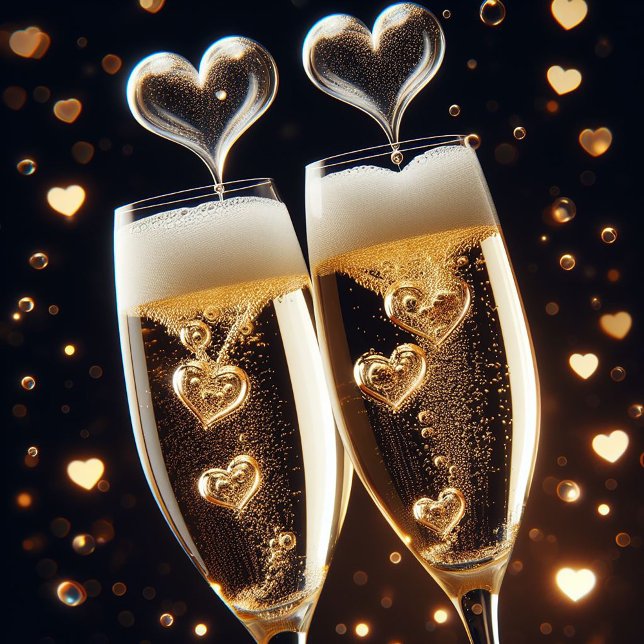 Champagne Flutes with Heart Bubbles Valentine Julkort (Skapare uppladdad)