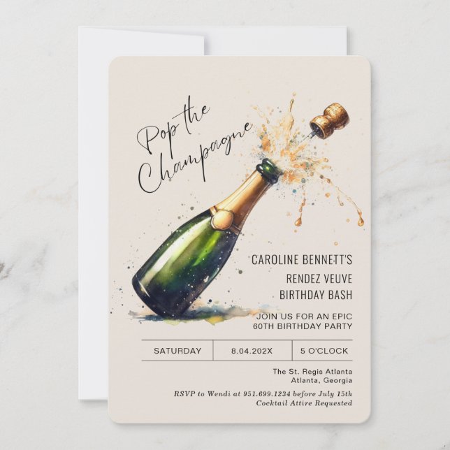 Champagne Födelsedagsfest Inbjudningar (Framsida)