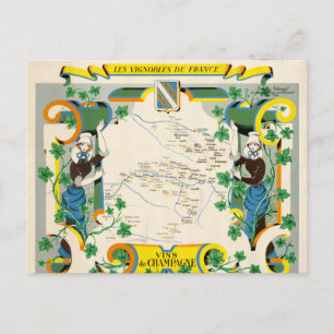 Champagne, Frankrike Vintage Karta Vykort
