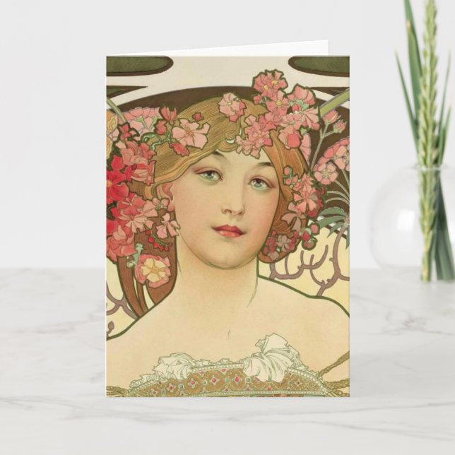 Champagne Girl Alphonse Mucha Greeting Card Kort (Framsida)