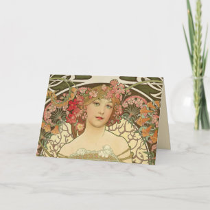 Champagne Girl Alphonse Mucha Greeting Card Kort