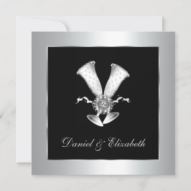 Champagne Glass 25:e Bröllop-årsdagen Inbjudningar (Framsida)