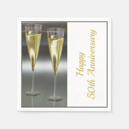Champagne Glass 50:e Bröllop-årsdagen Party Pappersservett