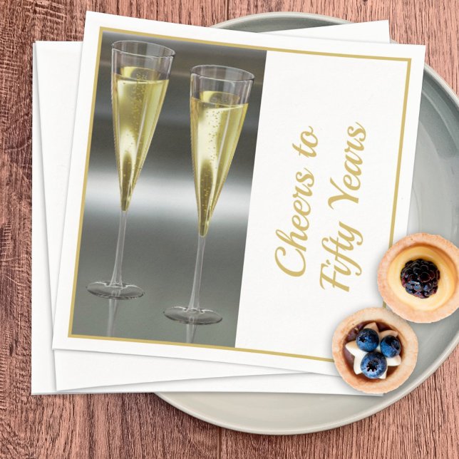 Champagne Glass 50:e Bröllop-årsdagen Party Pappersservett (Skapare uppladdad)