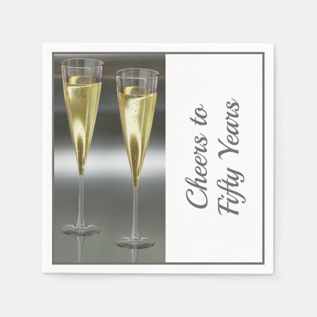 Champagne Glass 50:e Bröllop-årsdagen Party Pappersservett (Framsidan)
