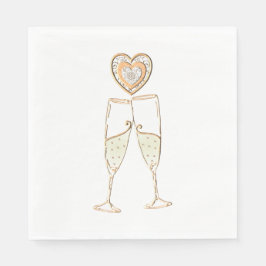Champagne Glass and Hearts Pappersservett