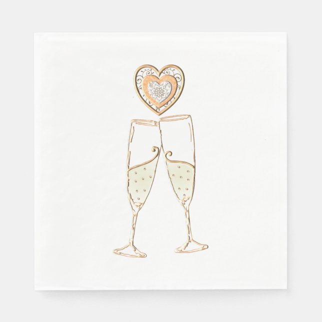 Champagne Glass and Hearts Pappersservett (Framsidan)