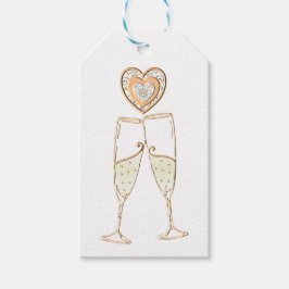 Champagne Glass and Hearts Presentetikett