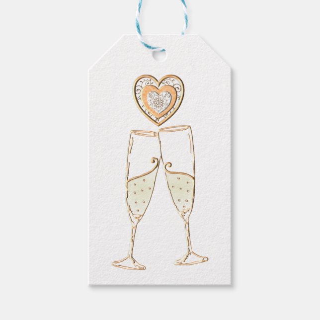Champagne Glass and Hearts Presentetikett (Framsidan)