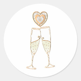 Champagne Glass and Hearts Runt Klistermärke