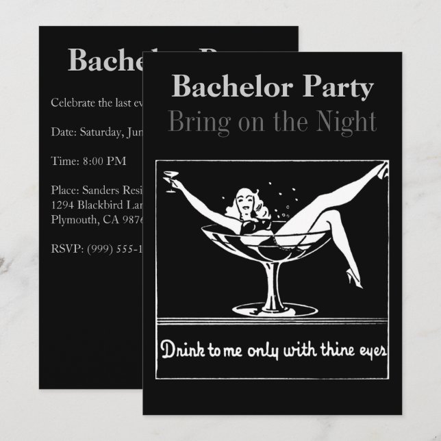 Champagne Glass Bachelor Party Inbjudningar (Fram/baksida)