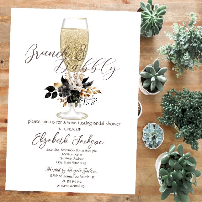 Champagne Glass Black Ro Brunch & Bubly Inbjudningar (Skapare uppladdad)