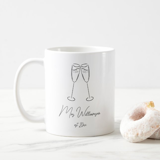 Champagne Glass Bride Bröllop Newlyged Couple Kaffemugg (Med munk)