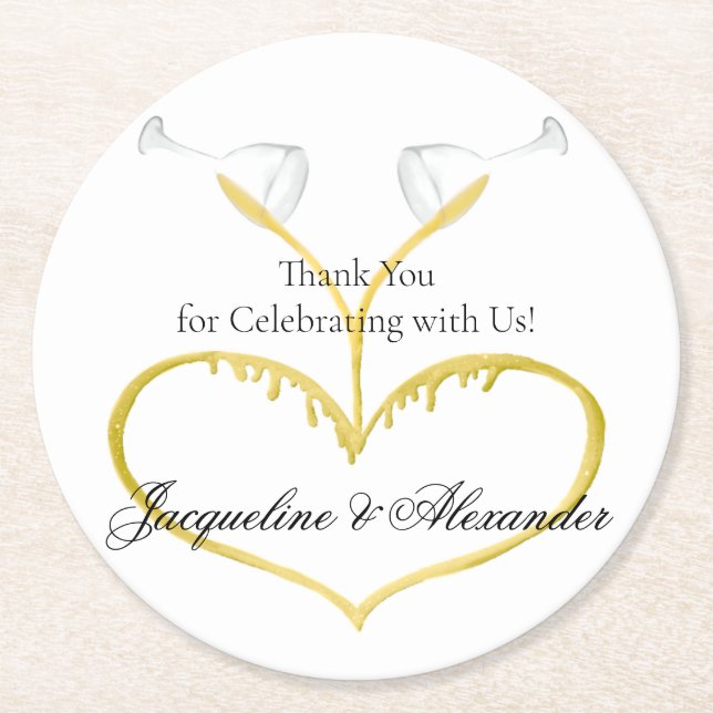 Champagne Glass Bröllop Theme Papper Underlägg Rund (Framsidan)