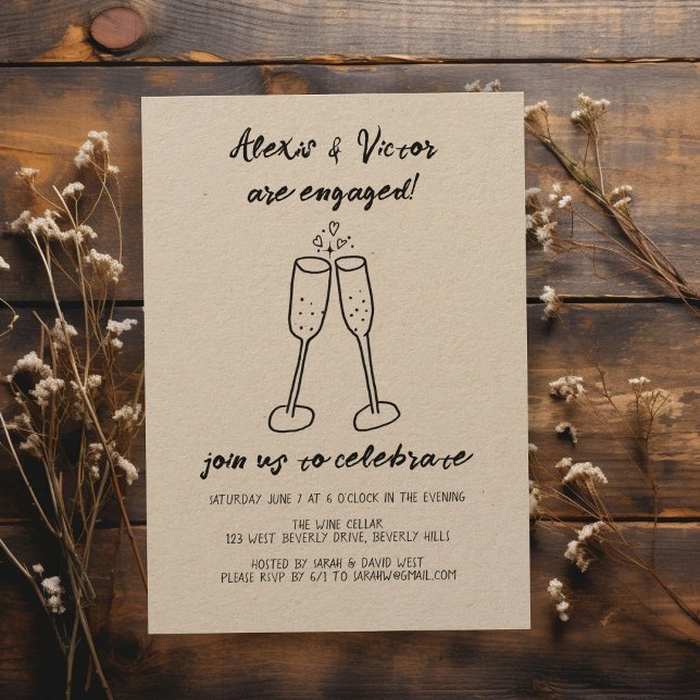 Champagne Glass Cheers Anpassningsbar Förlovningsf Inbjudningar (Champagne Glasses Cheers Custom Engagement Party Invitation
)