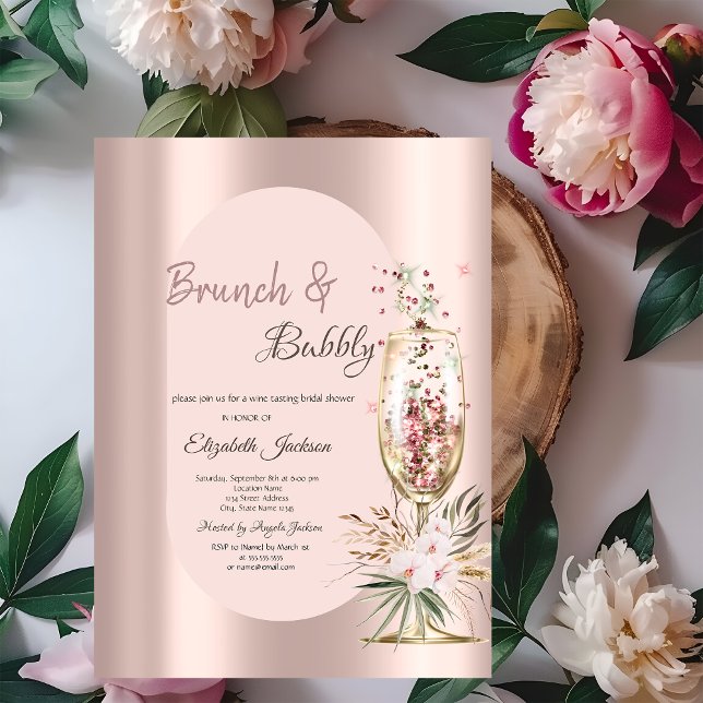 Champagne Glass Drives Flowers Ro Guld Inbjudningar (Skapare uppladdad)