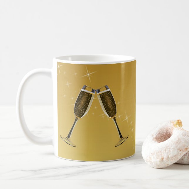 Champagne Glass Firande på Guld Kaffemugg (Med munk)