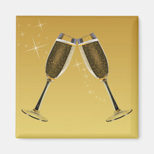 Champagne Glass Firande på Guld Magnet