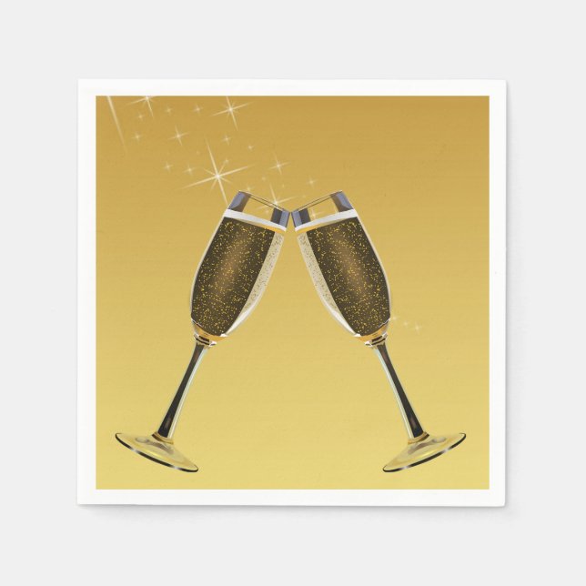 Champagne Glass Firande på Guld Pappersservett (Framsidan)